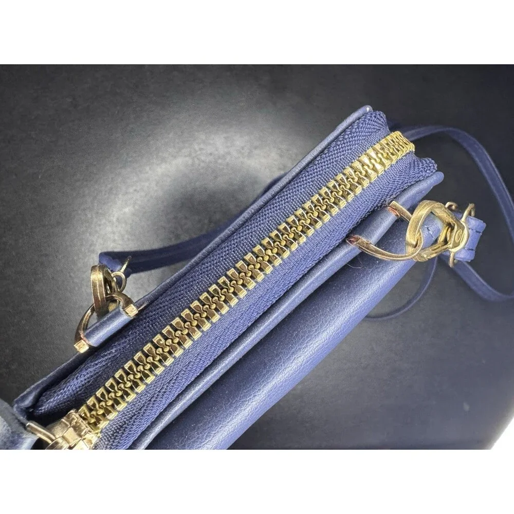Forever Lovely Blue Crossbody Wallet Phone Purse Organizer Gold Zip Faux Leather